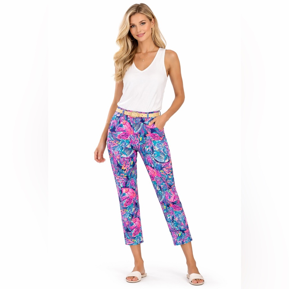 Lilly Pulitzer Callahan Crop Pants Size 10 Multicolor Tropical Print Stretch